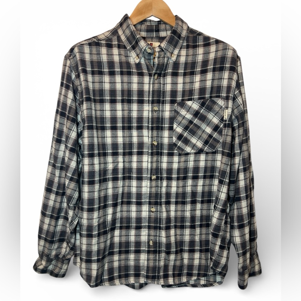Woolrich Men's Dark Plaid Button‎ Down Flannel Shirt Long Sleeve Cotton
